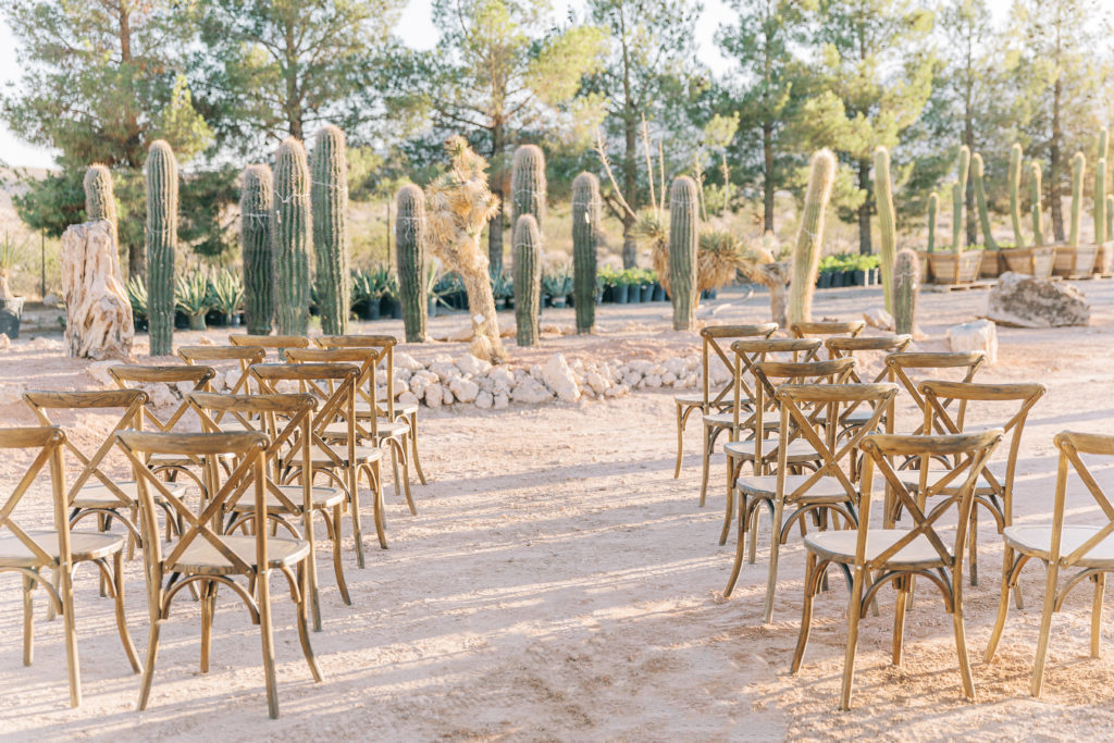 ceremony photo with no people, just chairs and cacti