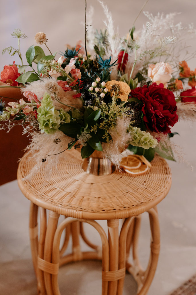 floral arrangement on side table