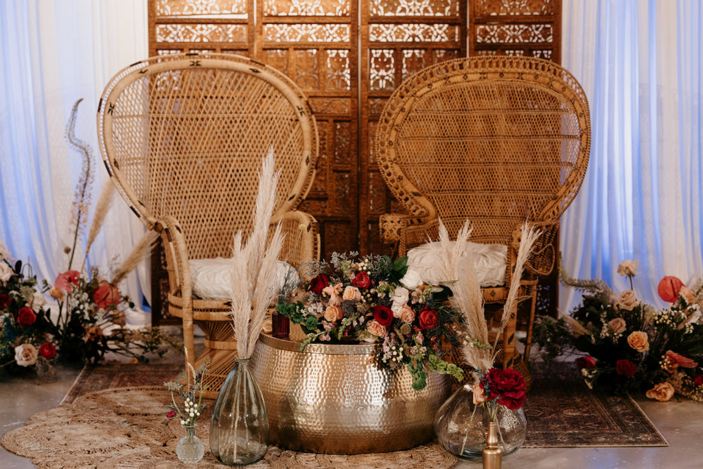 two large boho chairs for sweetheart table