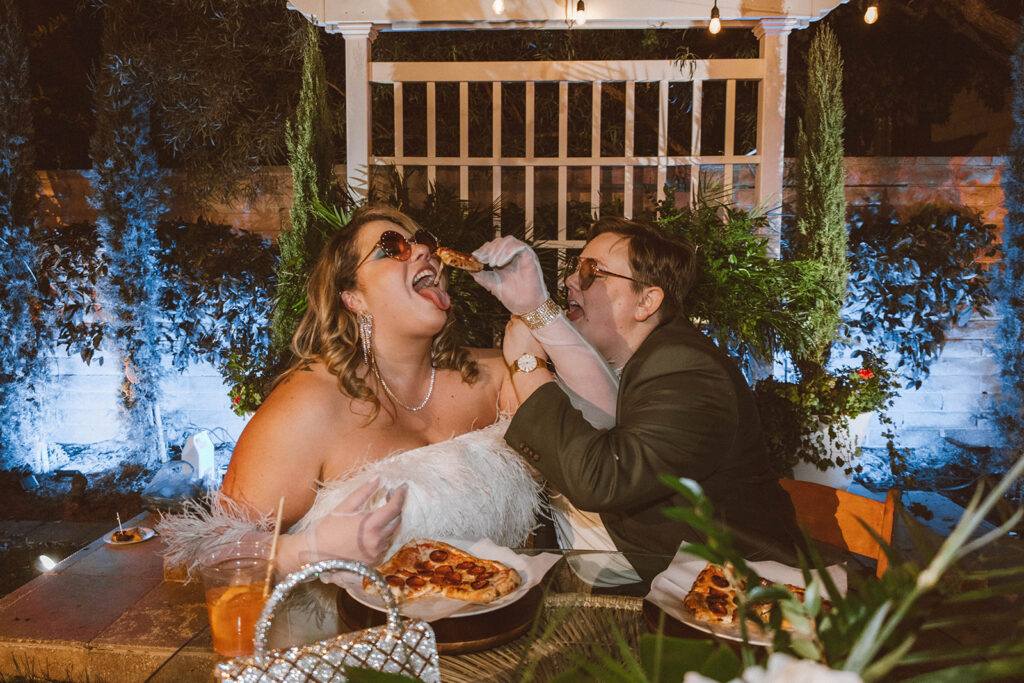 palm springs chic brides devour the heart shaped pizza