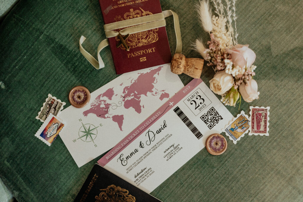 flatlay that is travel themed. From a p3 events wedding 