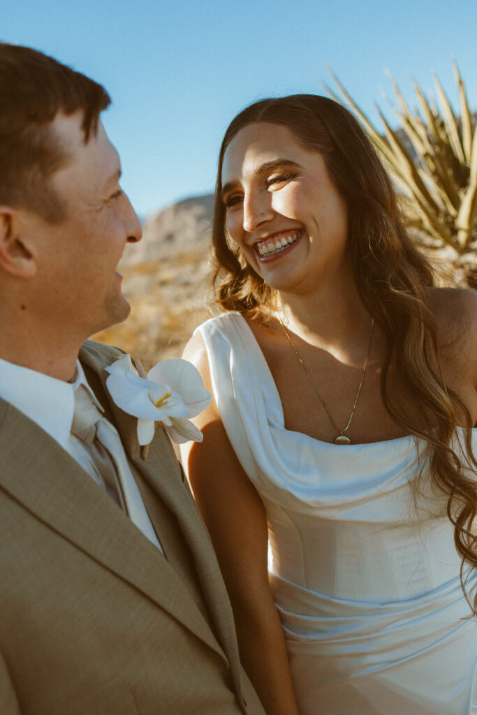 Desert elopement ceremony setup at Desert Love, a Las Vegas desert elopement location with Joshua trees and mountain views