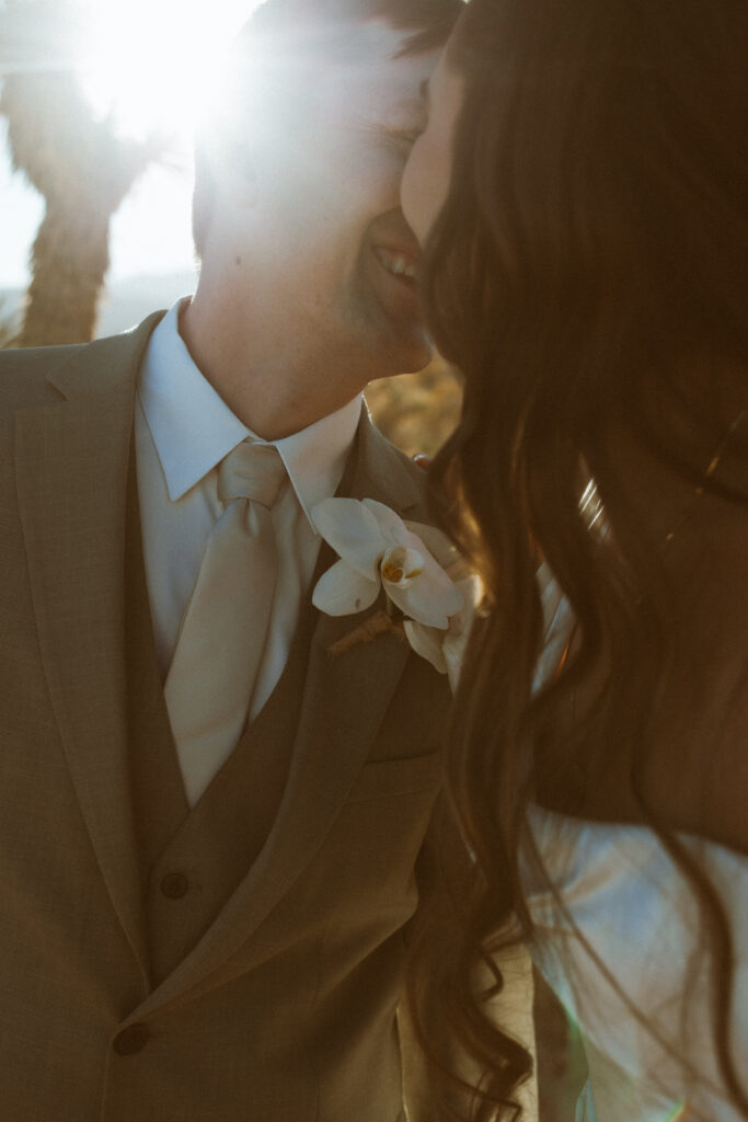 Desert elopement ceremony setup at Desert Love, a Las Vegas desert elopement location with Joshua trees and mountain views