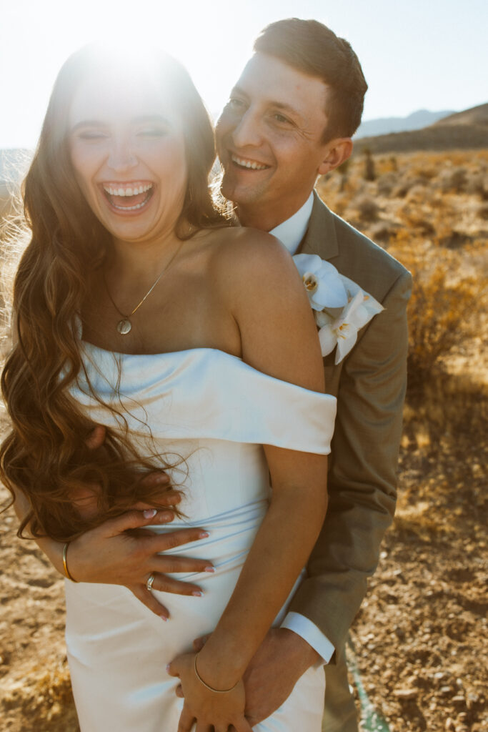 Desert elopement ceremony setup at Desert Love, a Las Vegas desert elopement location with Joshua trees and mountain views